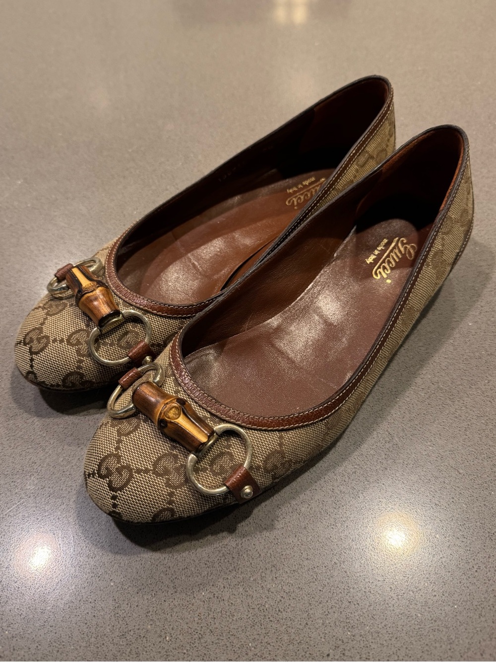 Gucci Bamboo Horsebit Monogram Beige Flats with box and dust covers - Picture 1 of 11